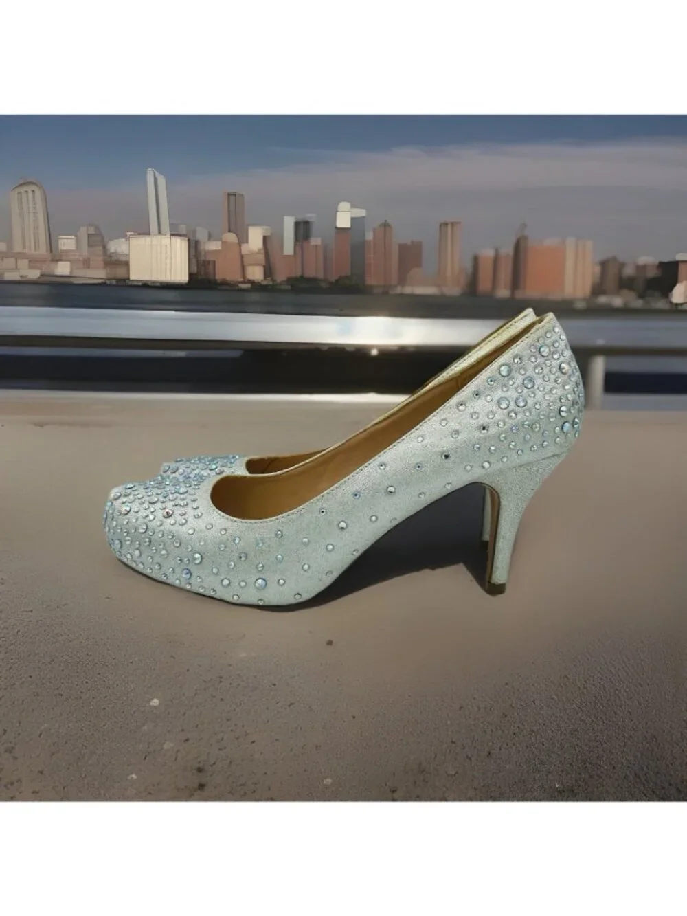 De Blossom Collection Shoes Womens Size 8 Silver Rhinestone Studded Roma Heels